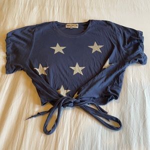 WILDFOX M Blue and white stars tie-crop top